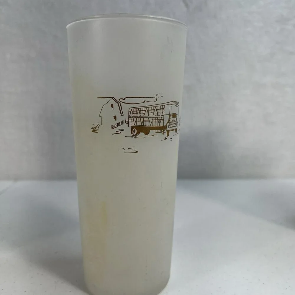 Vintage Rare Lot 6 Glass Frosted White Gold Etching Semi Trailer Crane Big Rig‎